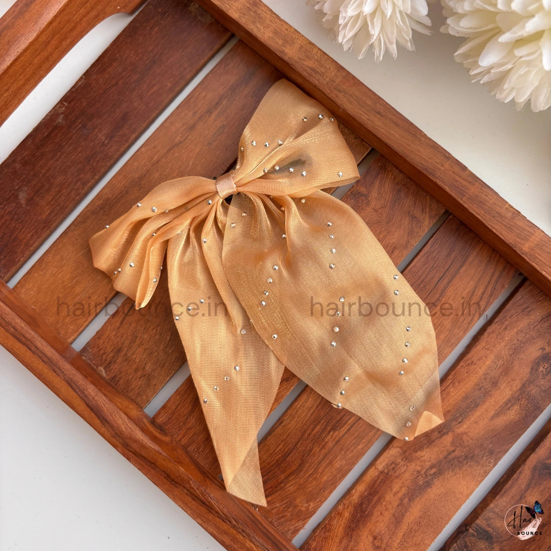 Crystal Glow Ribbon Bow Clip