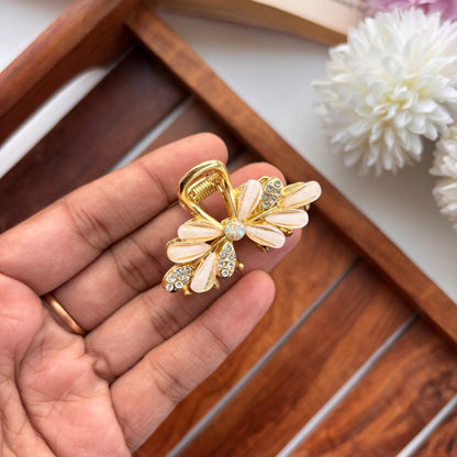 Gold Finish Premium Pearl Floral Metal Hair Claw – Medium