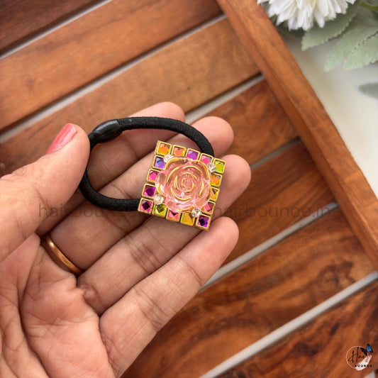 Rose Crystal Hair Tie – Multicolour Stone