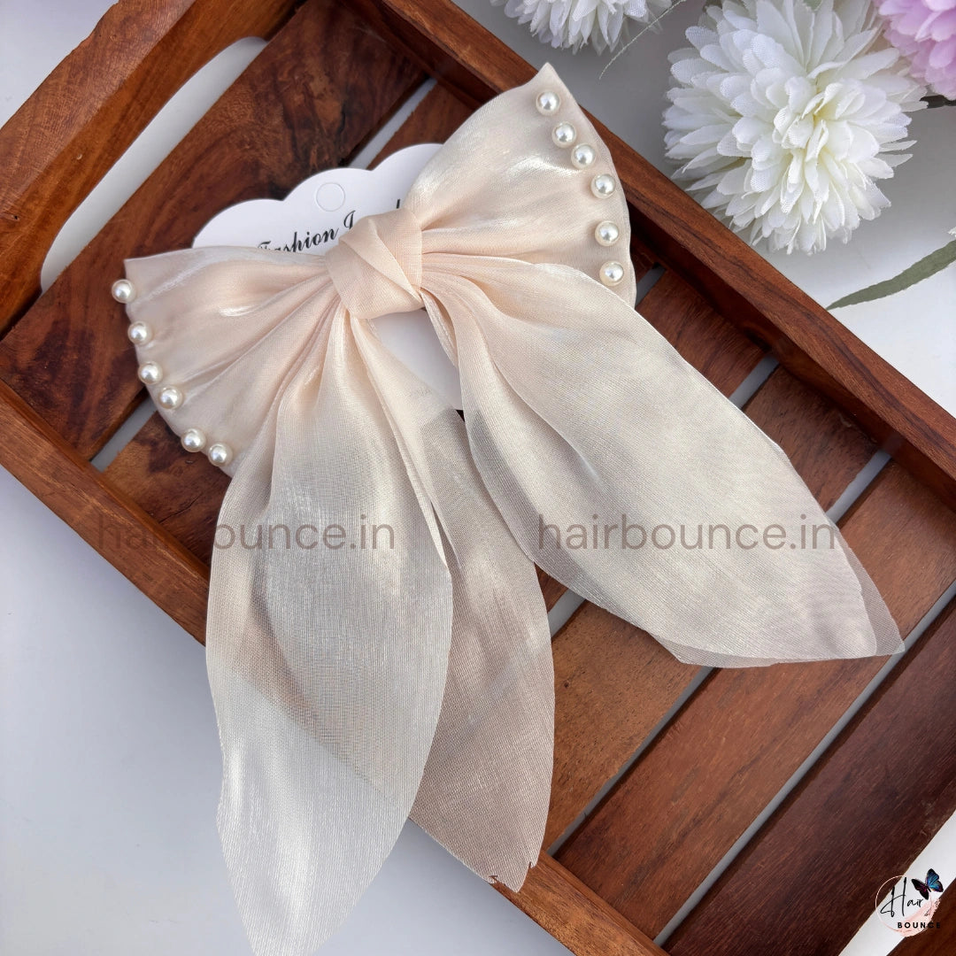 Pearl Edge Organza Bow Hair Clip