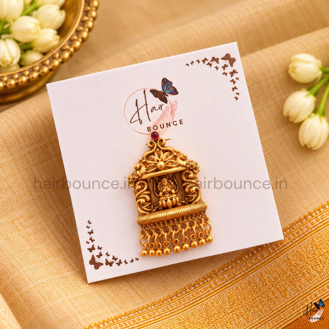 Antique Gold Lakshmi Temple Jada Billa with Bead Hangings