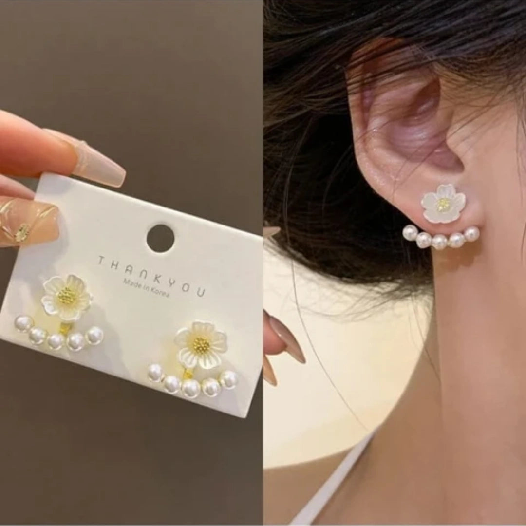 Elegant Floral Pearl Stud Earrings for Women