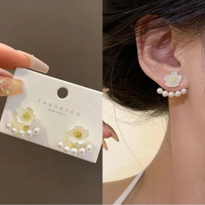 Elegant Floral Pearl Stud Earrings for Women