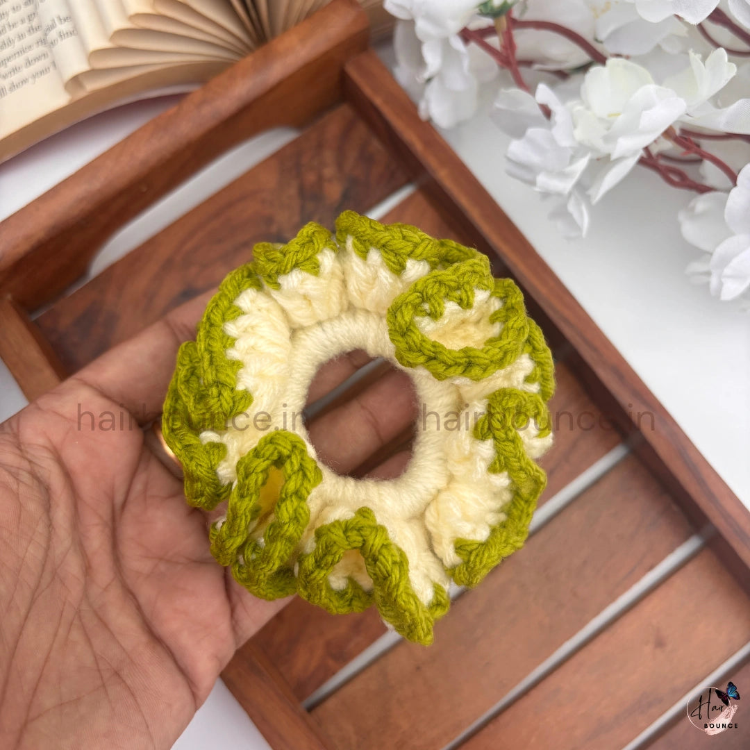 Handmade Crochet Ruffle Scrunchie – Soft Knitted Hair Scrunchie for Girls & Women