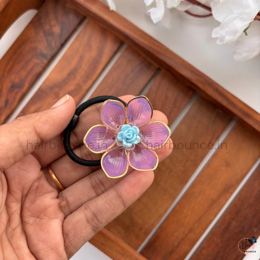 Lavender Bloom Floral Ponytail Hair Tie with Rose Accent