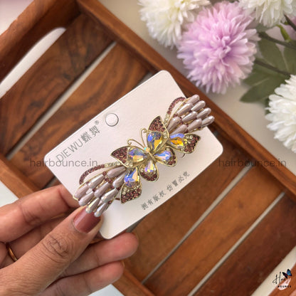 Aurora Butterfly Crystal Bar Clip
