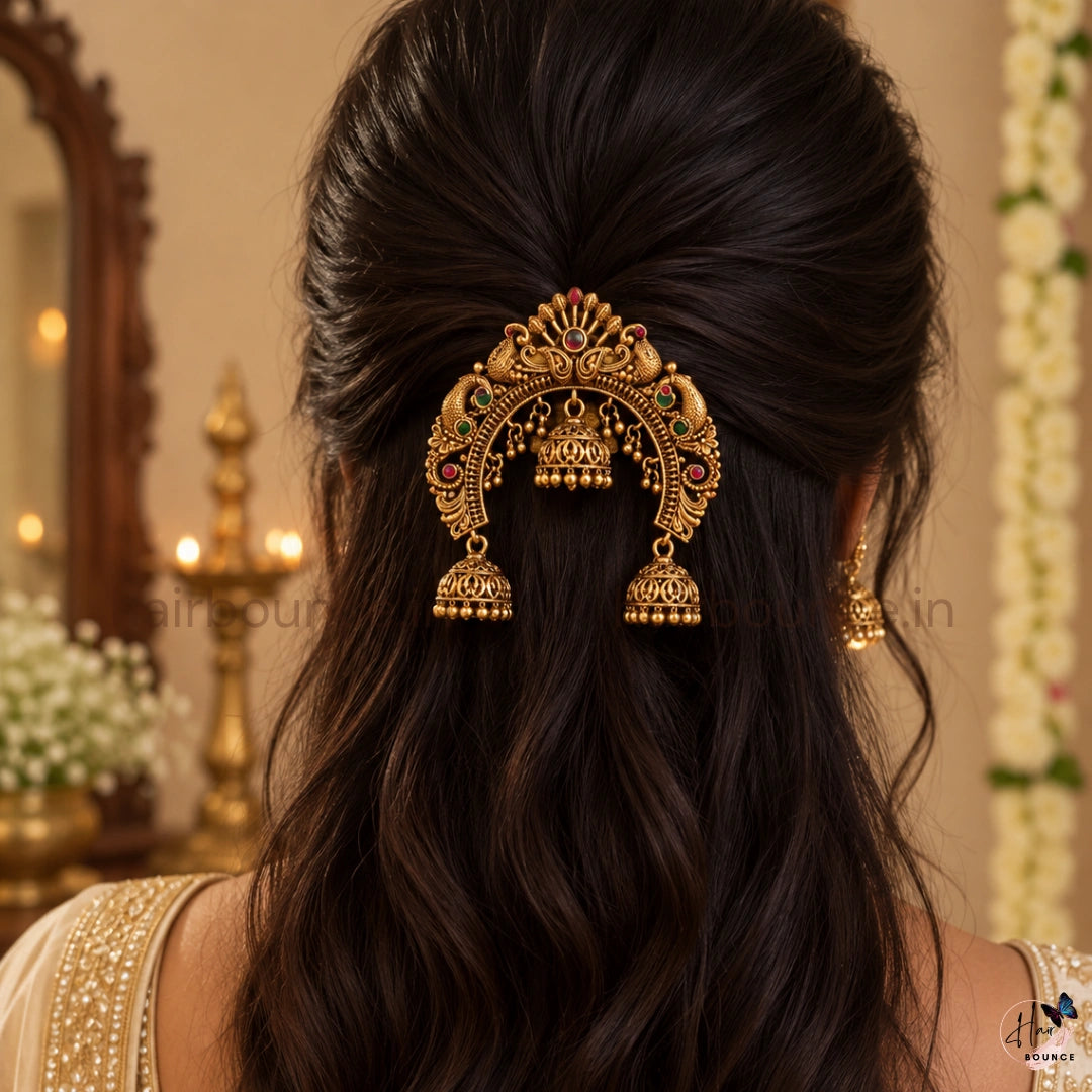 Royal Mayuri Peacock Jada Billa with Triple Jhumka