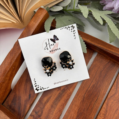 Amber Bloom Crystal Studs - Black