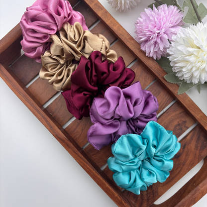 Everyday Solid Satin Scrunchies – Set of 5 (Regular)