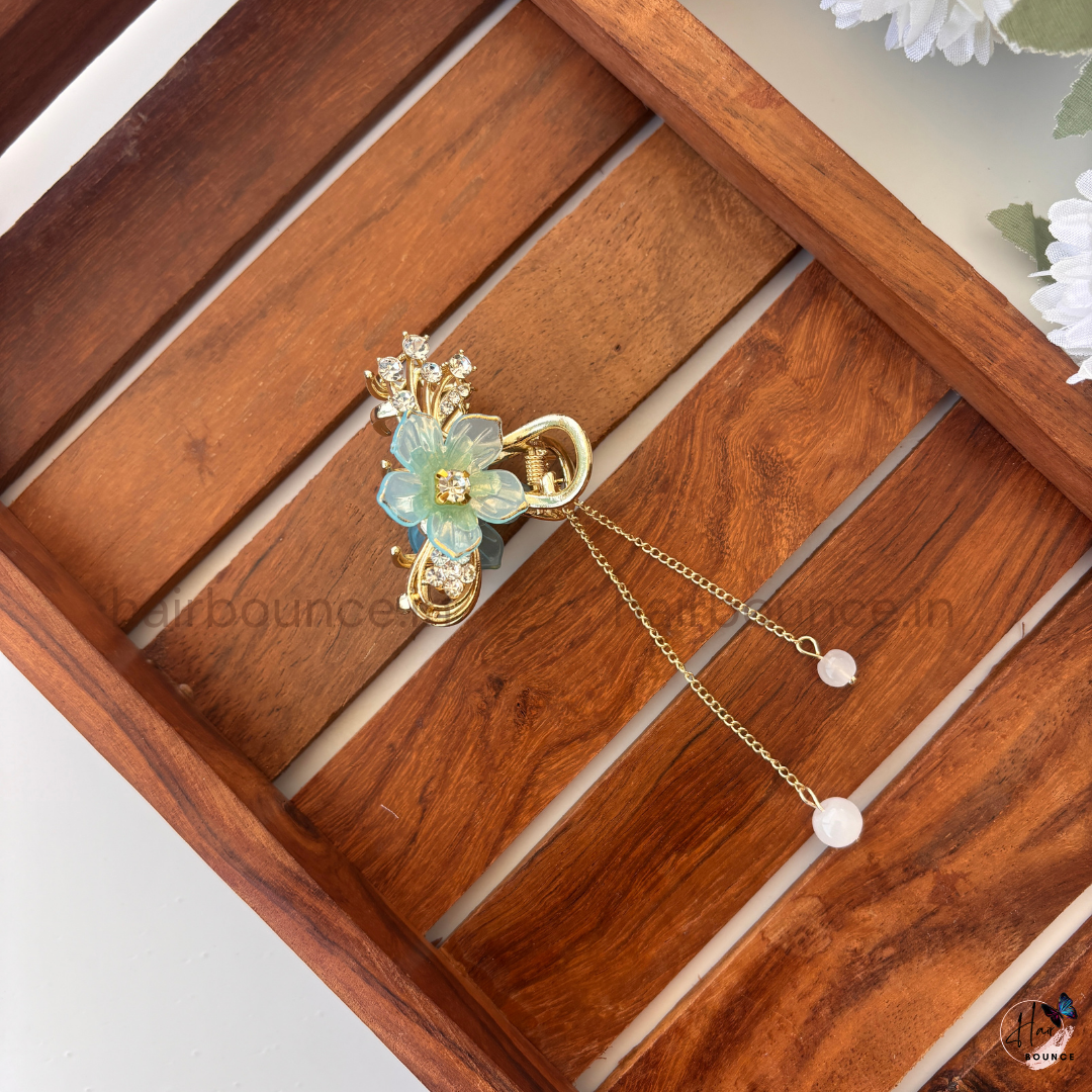 Crystal Floral Dangling Hair Claw - Medium