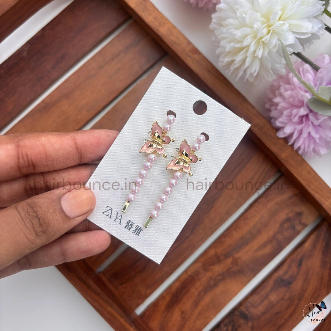 Butterfly Pearl Drop Hair Pins Set
