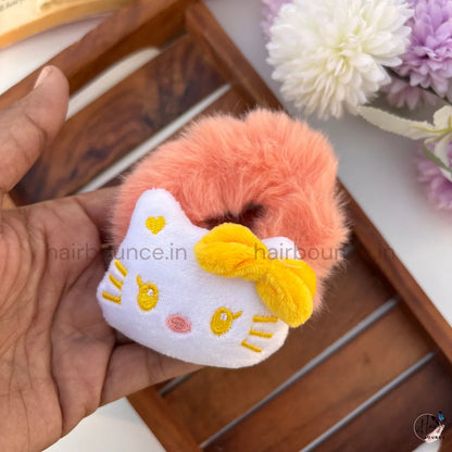 Cute Kitty Fluffy Hair Scrunchie with Bow