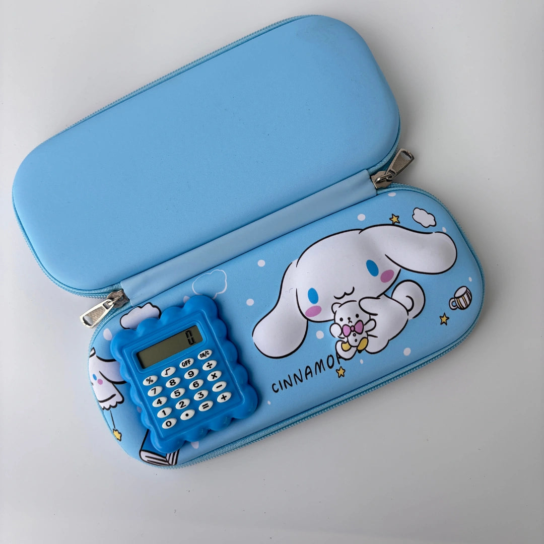 Cartoon Hard Case Pencil Pouch with Built-in Calculator