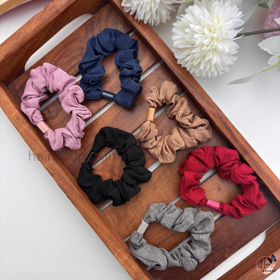 Premium Linen Fabric Hair Scrunchies for Women & Girls