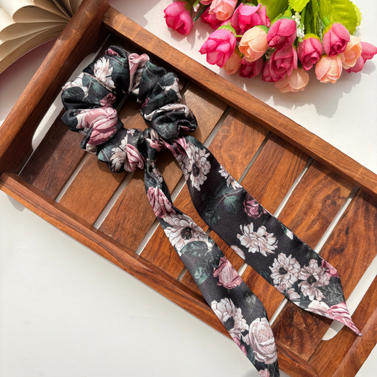 Black Flower Tail Scrunchie