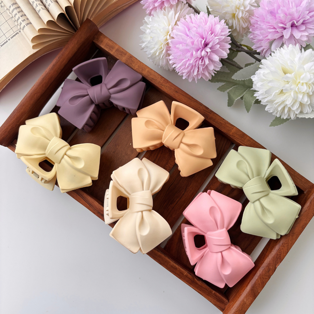 Colourful Matte Finish Bow Hair Claw - Large