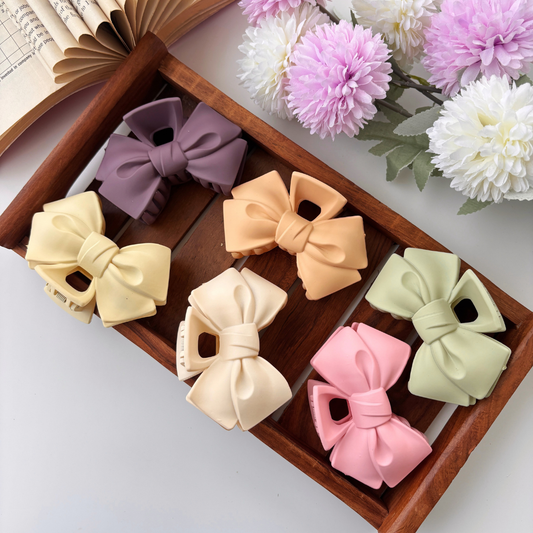 Colourful Matte Finish Bow Hair Claw - Large