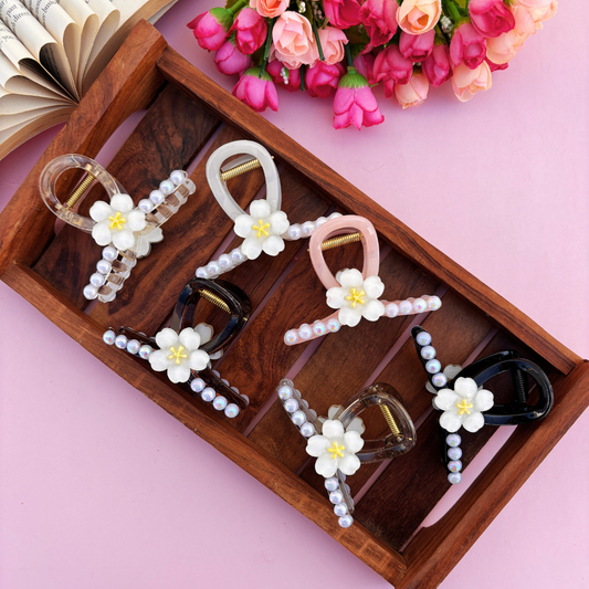 Loop Pearl with Flower Hair Claw - Large