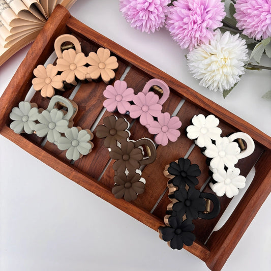Dual Colour Triple Flower Hair Claw - Large