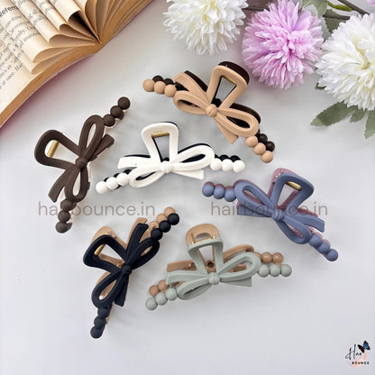 Dual-Colour Beaded Bow Hair Claw – Large