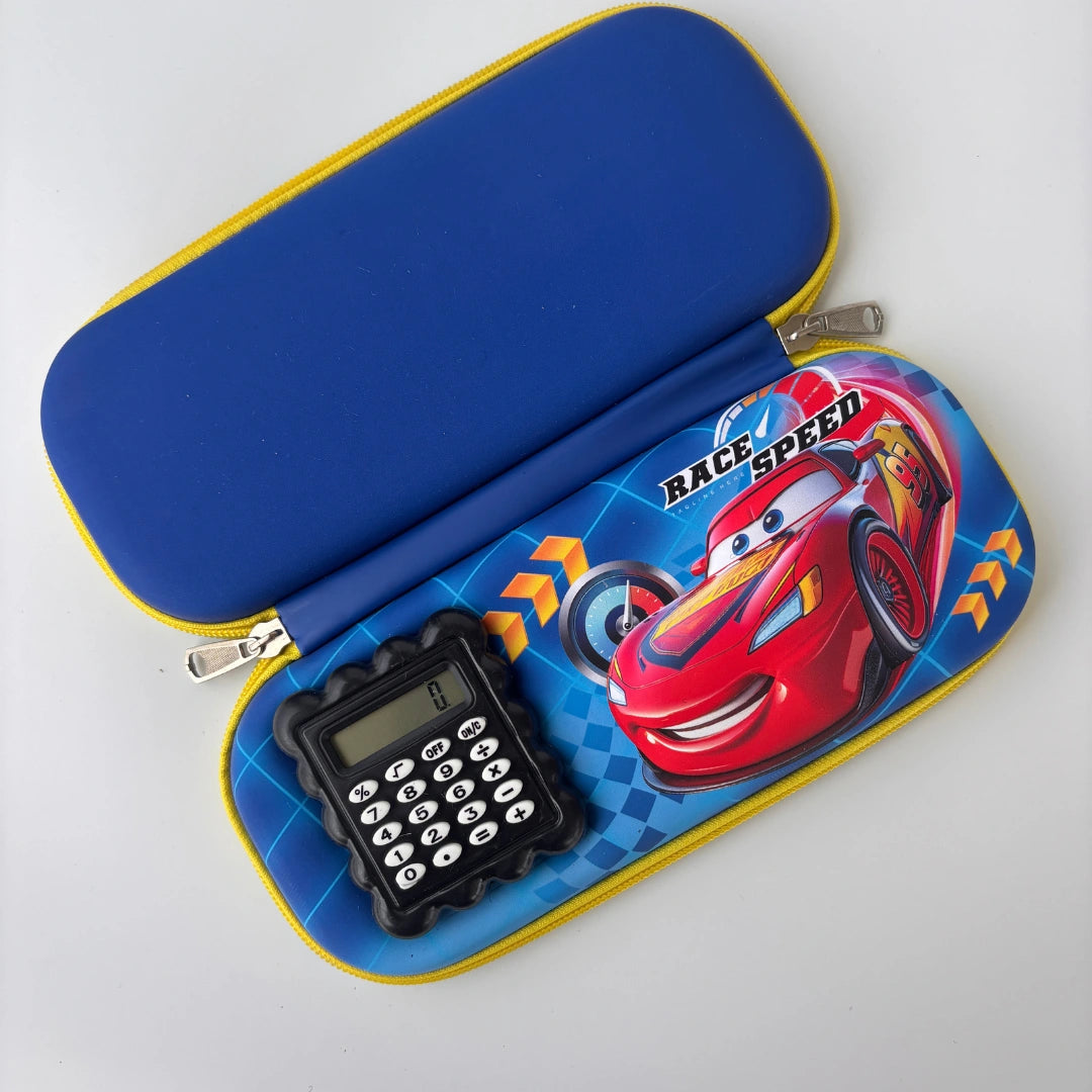 Cartoon Hard Case Pencil Pouch with Built-in Calculator