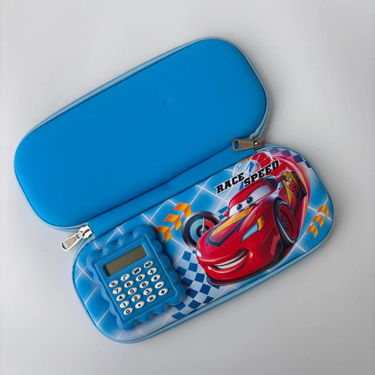 Cartoon Hard Case Pencil Pouch with Built-in Calculator