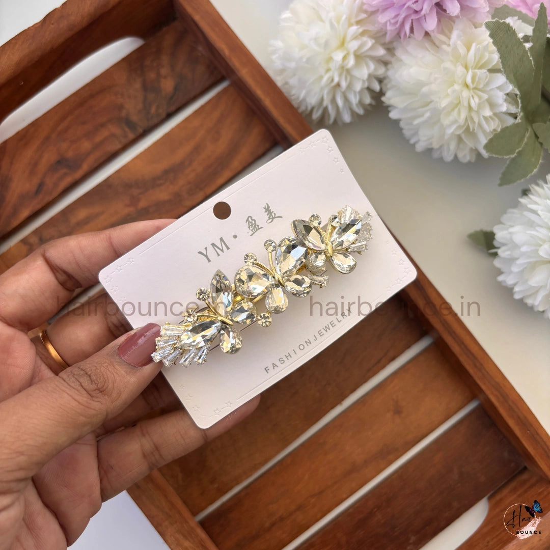 Crystal Butterfly Bloom Center Hair Clip