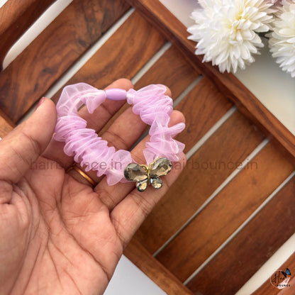 Crystal Butterfly Organza Scrunchie – Premium Pastel Hair Tie