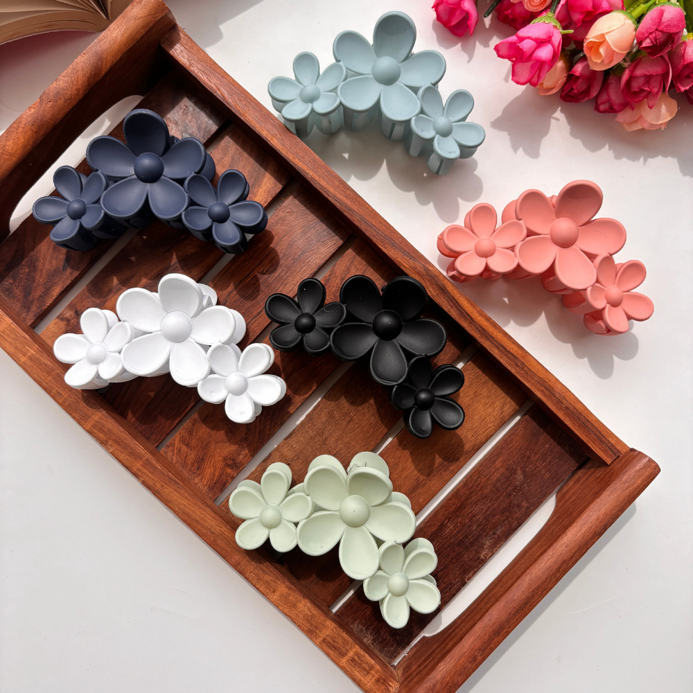 Triple Flower Matte Finish Hair Claw - Large