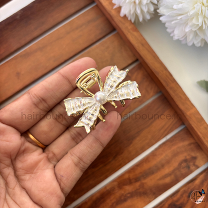 Pearl Ribbon Luxe Hair Claw – Medium