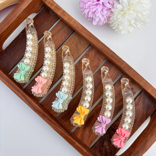 Colourful Bow Pearl Banana Clip - Large