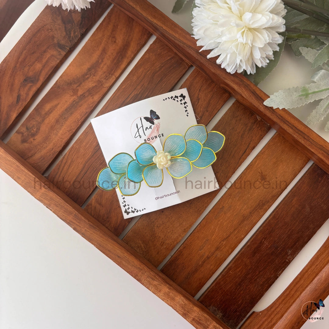Aqua Bloom Floral Hair Barrette