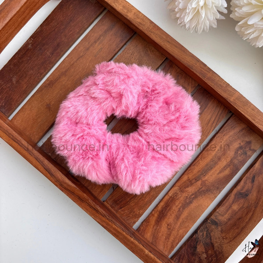 Fluffy Faux Fur Hair Scrunchie – Soft Plush Elastic Hair Tie