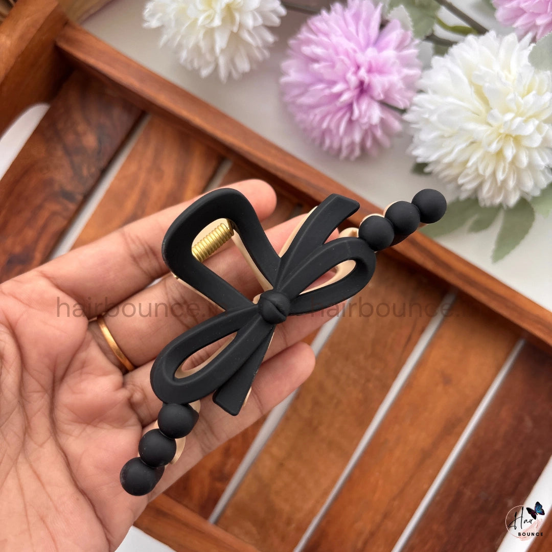 Dual-Colour Beaded Bow Hair Claw – Large