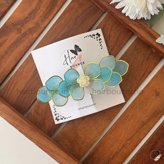 Aqua Bloom Floral Hair Barrette