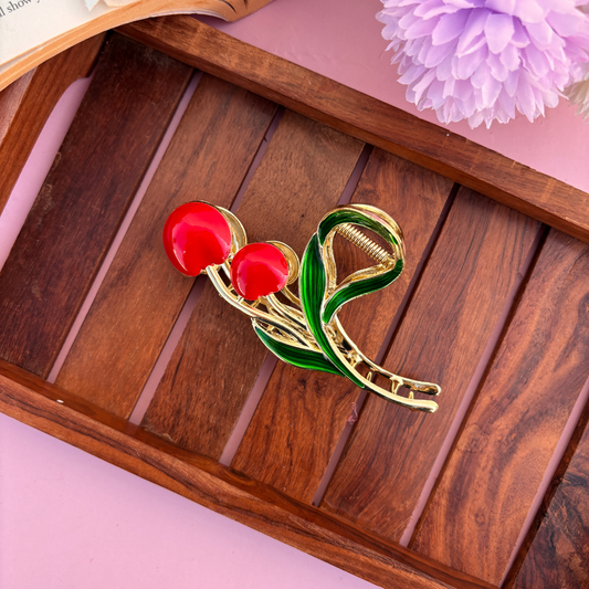 Red Cherry Loop Hair Claw – Large