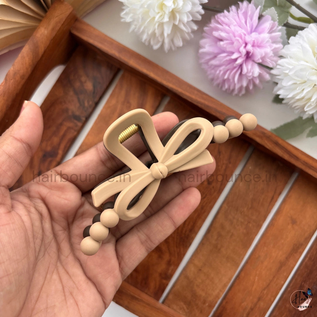 Dual-Colour Beaded Bow Hair Claw – Large