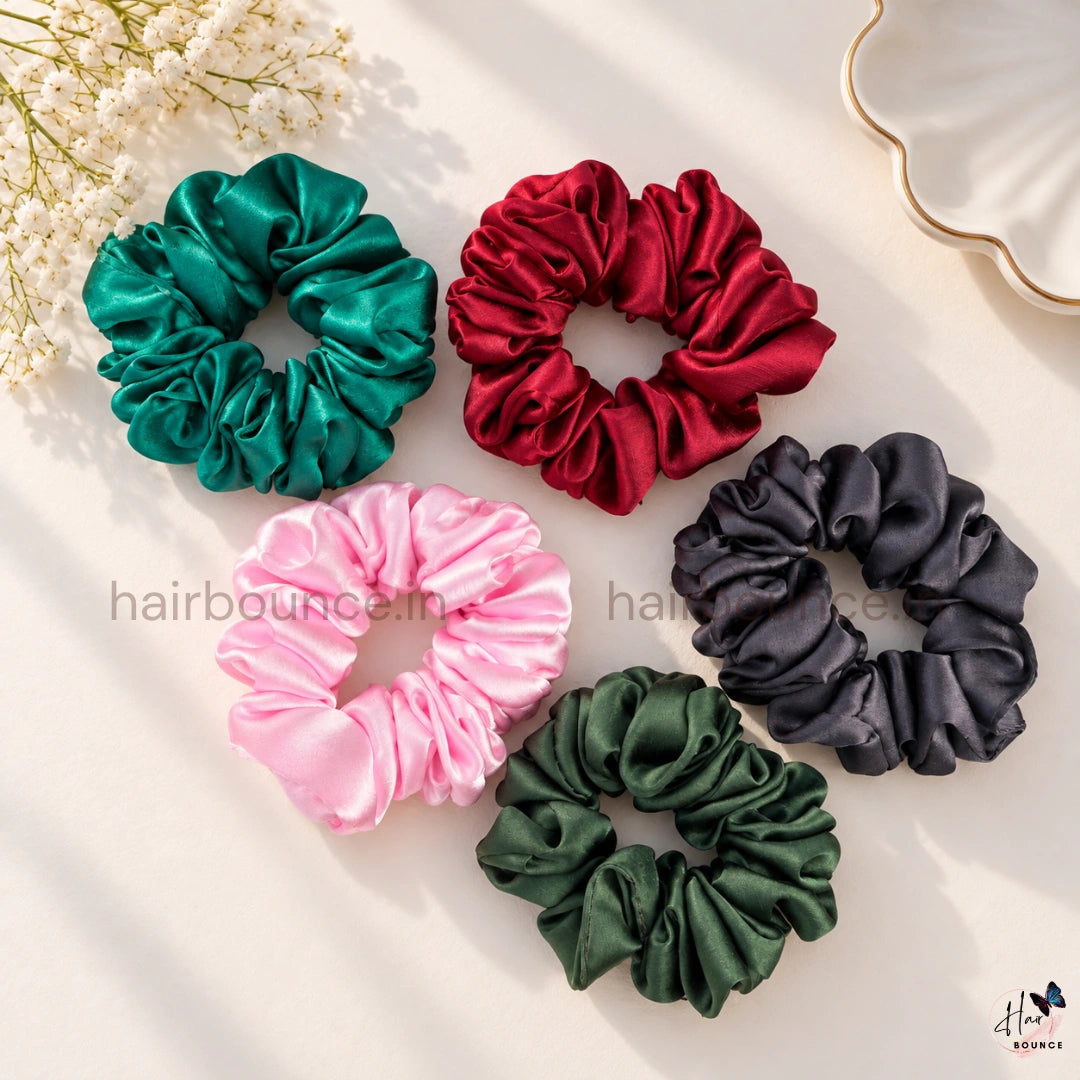 Luxe Satin Scrunchies – Pack of 5 / Small