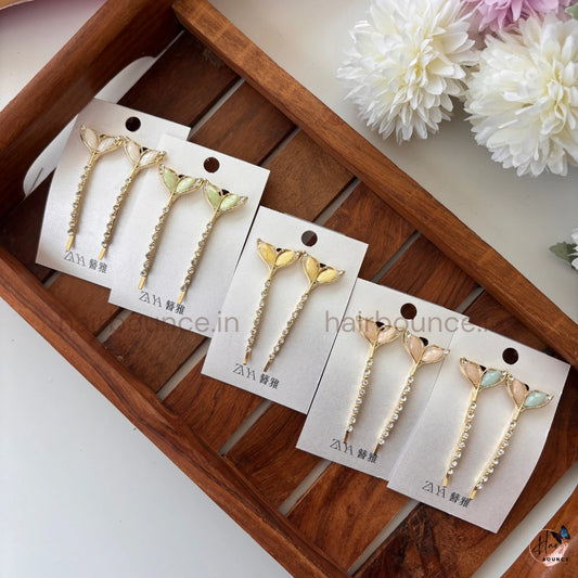 Elegant Leaf Crystal Hair Pins – Gold Rhinestone Leaf Hair Clips (Set of 2)