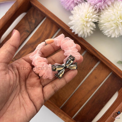 Luxury Crystal Butterfly Organza Scrunchie – Pastel Elegance Edition