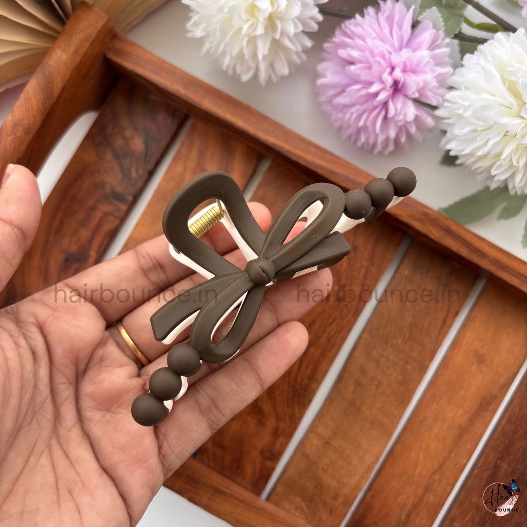 Dual-Colour Beaded Bow Hair Claw – Large