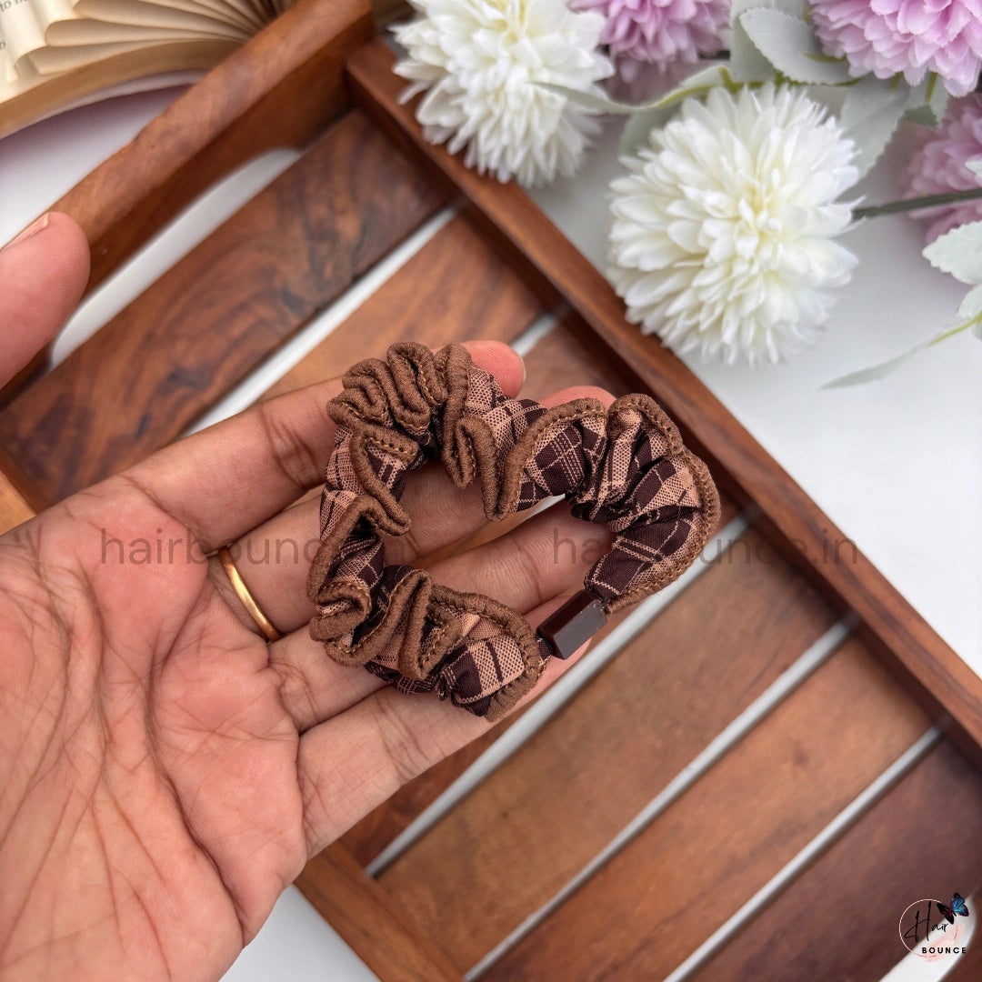 Vintage Checkered Fabric Hair Scrunchies for Women & Girls