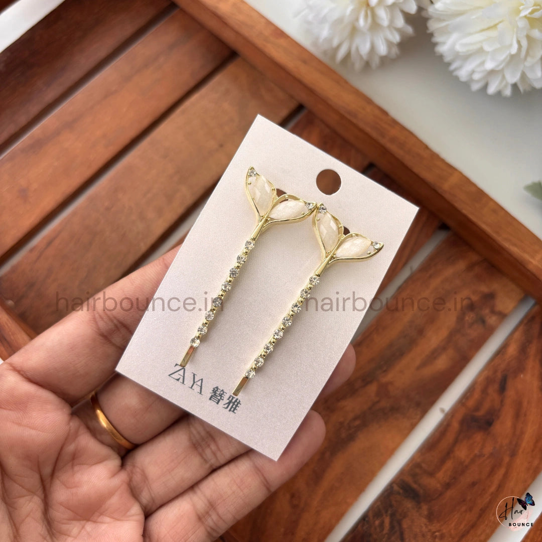 Elegant Leaf Crystal Hair Pins – Gold Rhinestone Leaf Hair Clips (Set of 2)