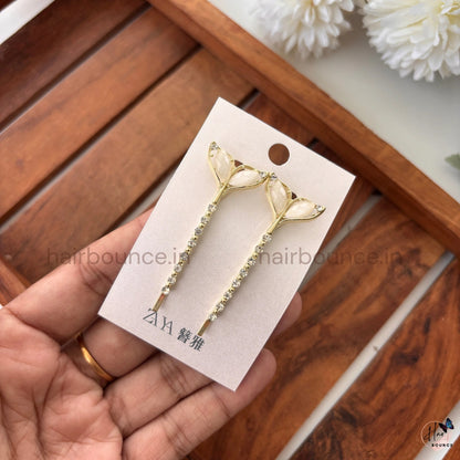 Elegant Leaf Crystal Hair Pins – Gold Rhinestone Leaf Hair Clips (Set of 2)