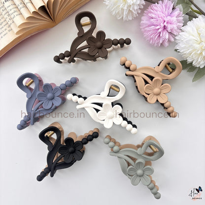 Dual-Colour Floral Beaded Curve Hair Claw – Large