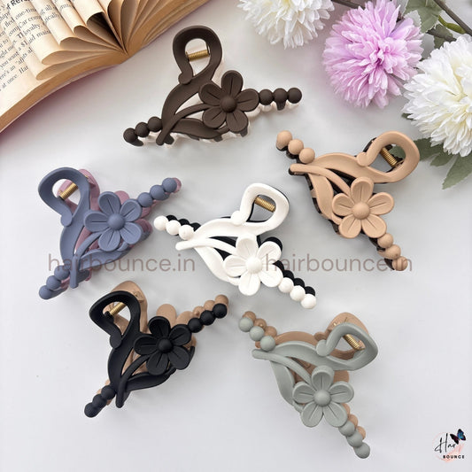 Dual-Colour Floral Beaded Curve Hair Claw – Large