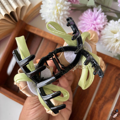 Royal Ribbon Rose Drop Hair Claw – Luxury Satin Flower Hanging Hair Claw