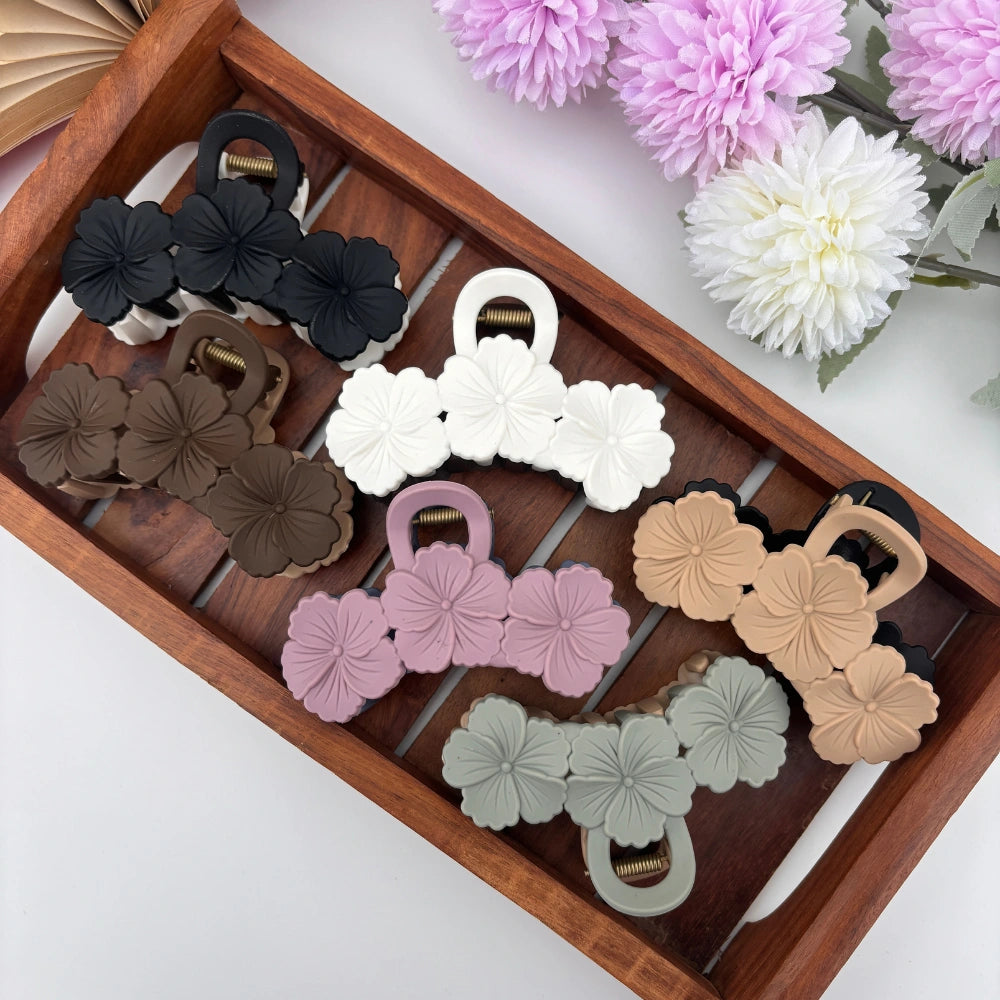 Dual Colour Triple Hibiscus Hair Claw - Large