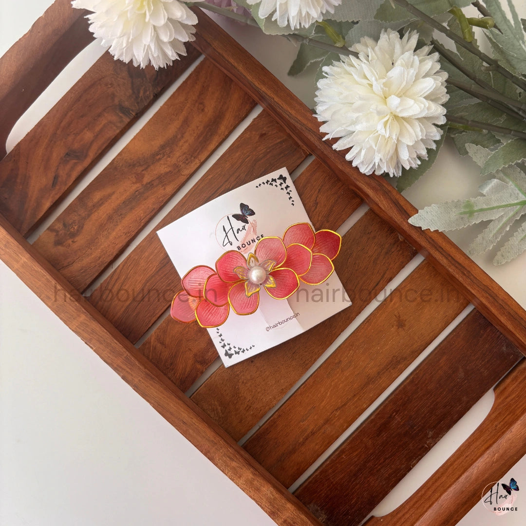 Coral Bloom Floral Hair Barrette