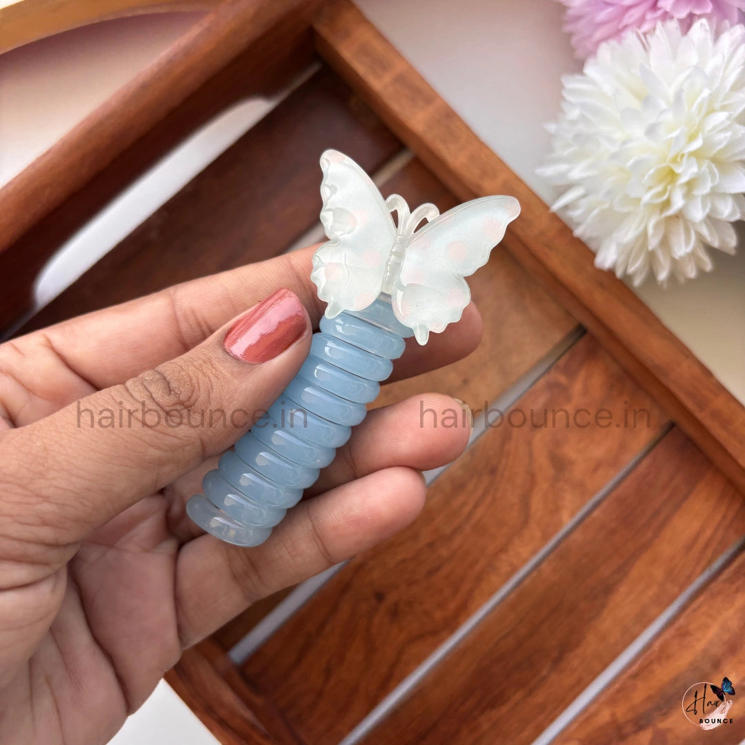 Pastel Butterfly Spiral Hair Tie